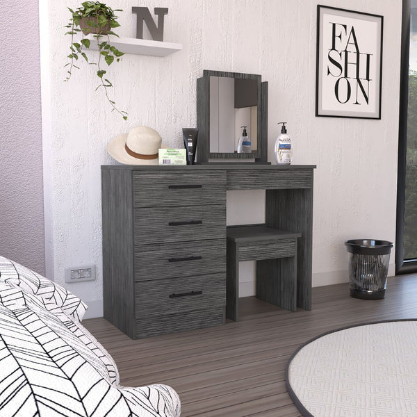 HomeRoots 39" Gray Wood Four Drawer Vanity Table - Modern Design with Ample Storage for Beauty Essentials 544021