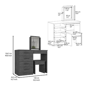 HomeRoots 39" Gray Wood Four Drawer Vanity Table - Modern Design with Ample Storage for Beauty Essentials 544021