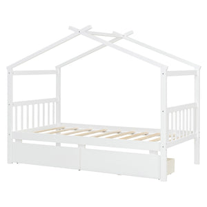 English Elm Twin House Bed Solid Pine Kids Cottage Frame with Storage Drawers Imaginative Room N708P309245K