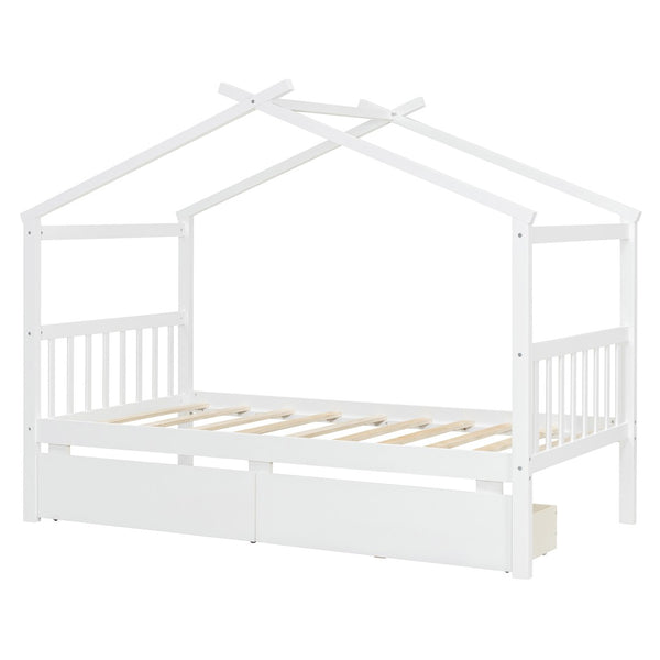 English Elm Twin House Bed Solid Pine Kids Cottage Frame with Storage Drawers Imaginative Room N708P309245K