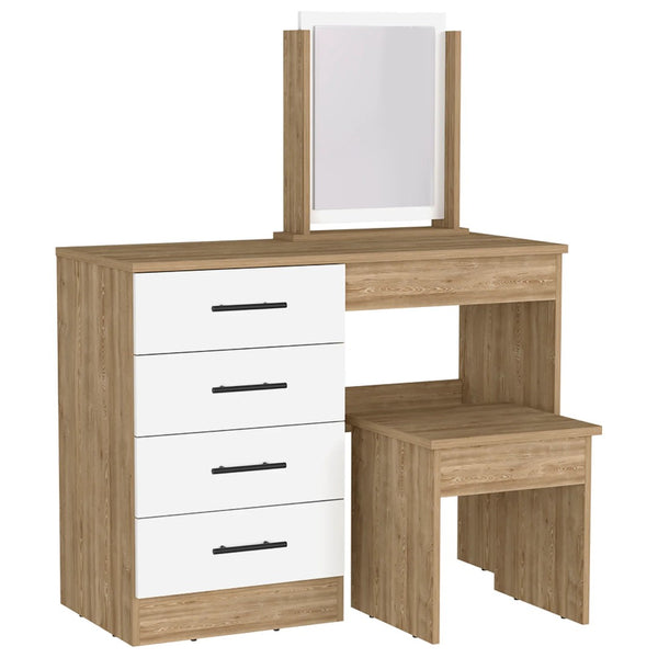 HomeRoots 39" Elegant Natural and White Wood Vanity Table with Four Drawers for Stylish Storage Solutions 544023