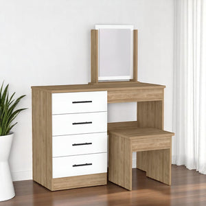 HomeRoots 39" Elegant Natural and White Wood Vanity Table with Four Drawers for Stylish Storage Solutions 544023