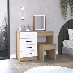 HomeRoots 39" Elegant Natural and White Wood Vanity Table with Four Drawers for Stylish Storage Solutions 544023