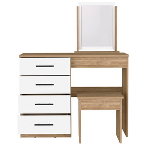 HomeRoots 39" Elegant Natural and White Wood Vanity Table with Four Drawers for Stylish Storage Solutions 544023