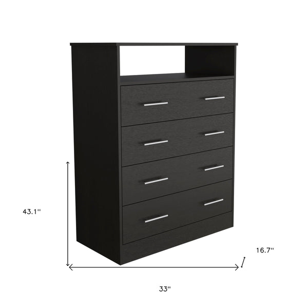 Homeroots 33" Black Four Drawer Standard Chest With Open Shelf  Manufactured Wood 544025