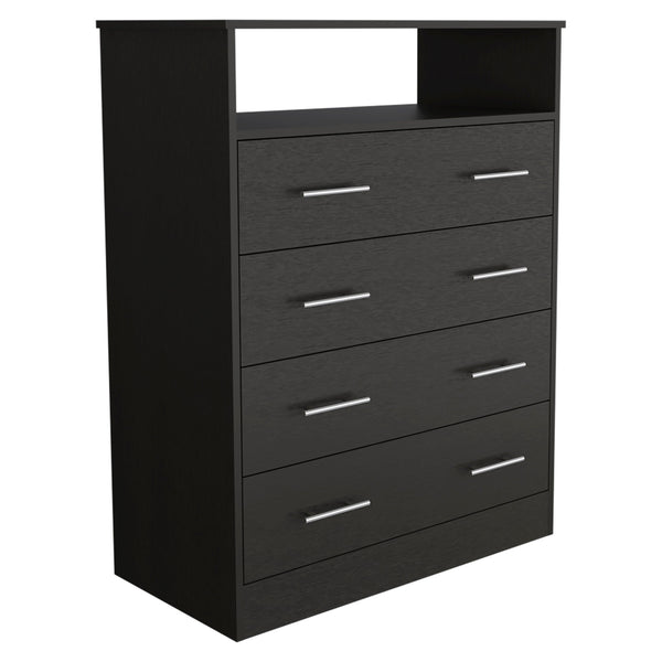 Homeroots 33" Black Four Drawer Standard Chest With Open Shelf  Manufactured Wood 544025