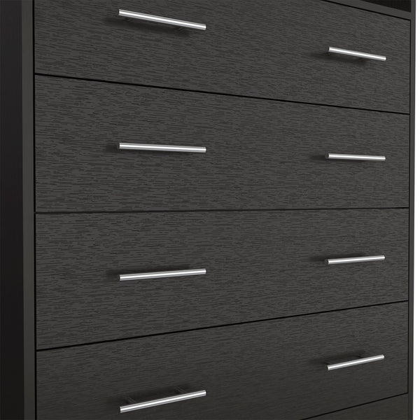 Homeroots 33" Black Four Drawer Standard Chest With Open Shelf  Manufactured Wood 544025