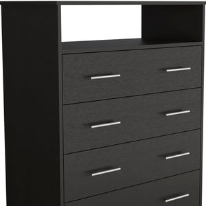 Homeroots 33" Black Four Drawer Standard Chest With Open Shelf  Manufactured Wood 544025