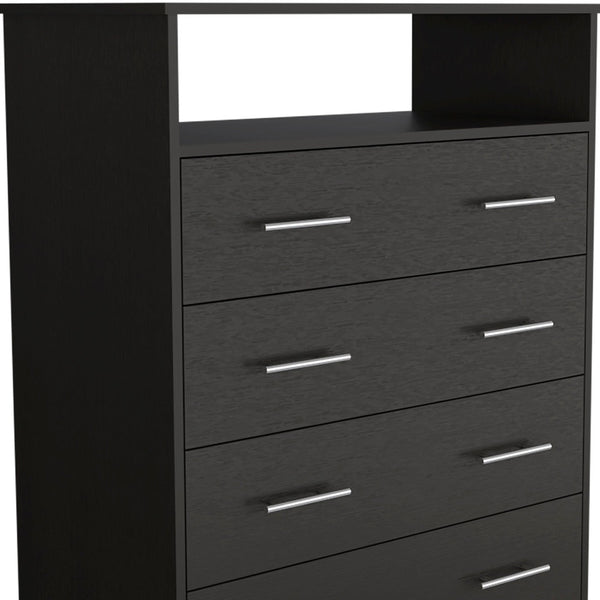 Homeroots 33" Black Four Drawer Standard Chest With Open Shelf  Manufactured Wood 544025
