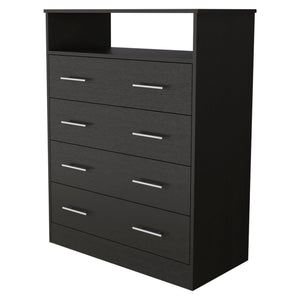 Homeroots 33" Black Four Drawer Standard Chest With Open Shelf  Manufactured Wood 544025