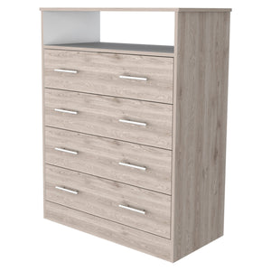 Homeroots 33" Light Gray Four Drawer Standard Chest With Open Shelf  Manufactured Wood 544026