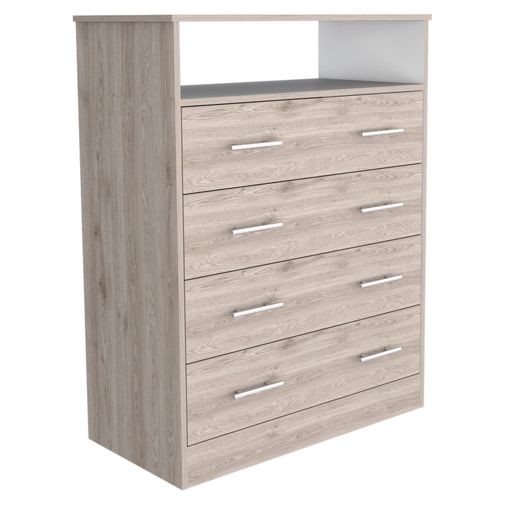 Homeroots 33" Light Gray Four Drawer Standard Chest With Open Shelf  Manufactured Wood 544026
