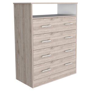 Homeroots 33" Light Gray Four Drawer Standard Chest With Open Shelf  Manufactured Wood 544026