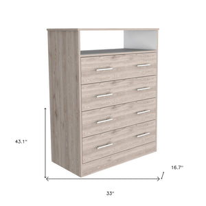 Homeroots 33" Light Gray Four Drawer Standard Chest With Open Shelf  Manufactured Wood 544026