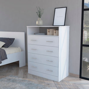 Homeroots 33" White Four Drawer Standard Chest With Open Shelf  Manufactured Wood 544027