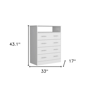 Homeroots 33" White Four Drawer Standard Chest With Open Shelf  Manufactured Wood 544027