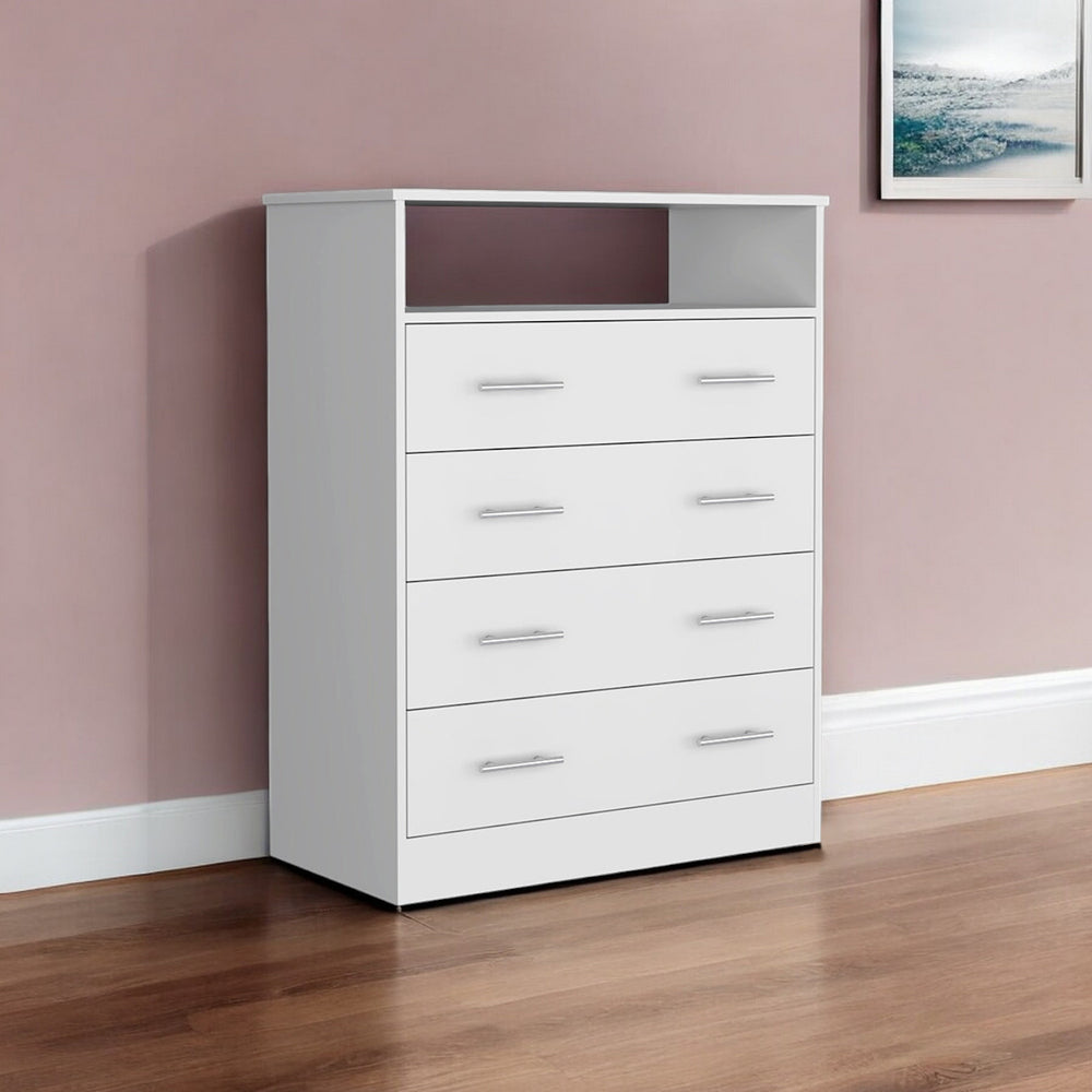 Homeroots 33" White Four Drawer Standard Chest With Open Shelf  Manufactured Wood 544027
