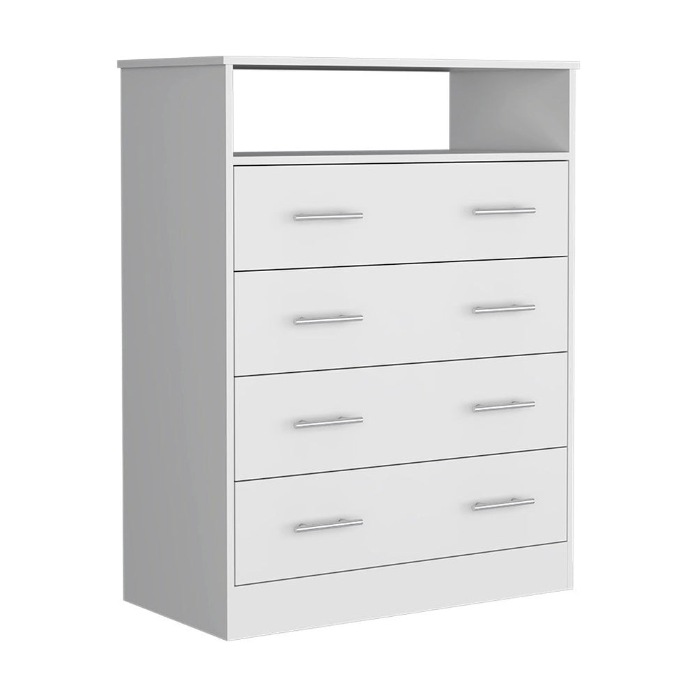 Homeroots 33" White Four Drawer Standard Chest With Open Shelf  Manufactured Wood 544027