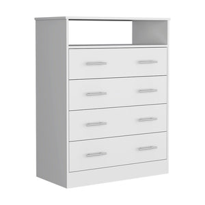 Homeroots 33" White Four Drawer Standard Chest With Open Shelf  Manufactured Wood 544027