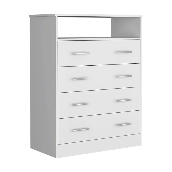 Homeroots 33" White Four Drawer Standard Chest With Open Shelf  Manufactured Wood 544027