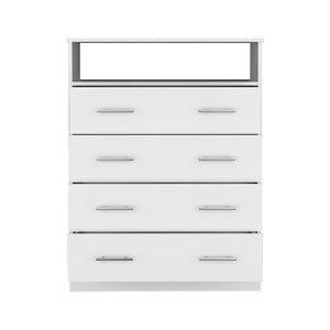 Homeroots 33" White Four Drawer Standard Chest With Open Shelf  Manufactured Wood 544027