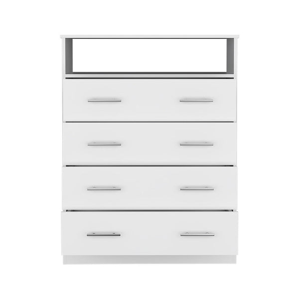 Homeroots 33" White Four Drawer Standard Chest With Open Shelf  Manufactured Wood 544027