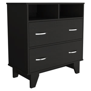 Homeroots 32" Black Two Drawer Dresser With Open Shelving  Manufactured Wood 544028