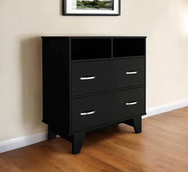 Homeroots 32" Black Two Drawer Dresser With Open Shelving  Manufactured Wood 544028