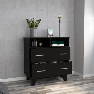 Homeroots 32" Black Two Drawer Dresser With Open Shelving  Manufactured Wood 544028