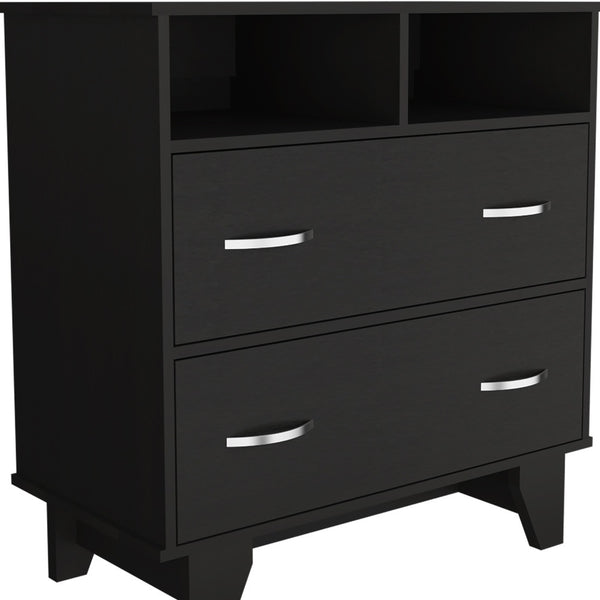 Homeroots 32" Black Two Drawer Dresser With Open Shelving  Manufactured Wood 544028