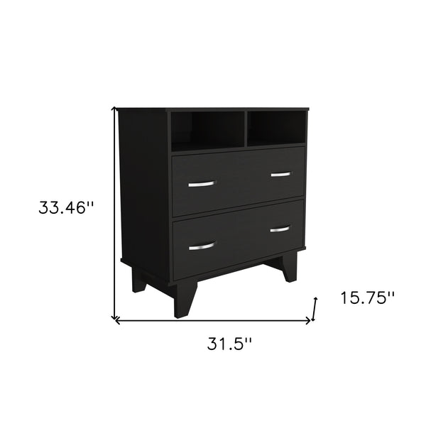 Homeroots 32" Black Two Drawer Dresser With Open Shelving  Manufactured Wood 544028