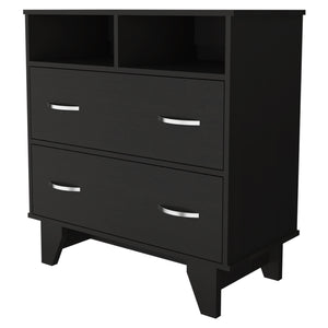 Homeroots 32" Black Two Drawer Dresser With Open Shelving  Manufactured Wood 544028