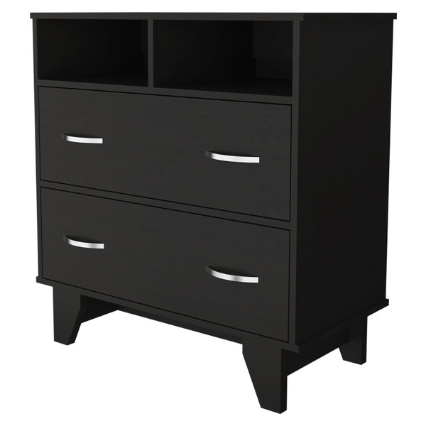 Homeroots 32" Black Two Drawer Dresser With Open Shelving  Manufactured Wood 544028