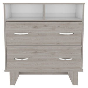 Homeroots 32" Light Gray Two Drawer Dresser With Open Shelving  Manufactured Wood 544029