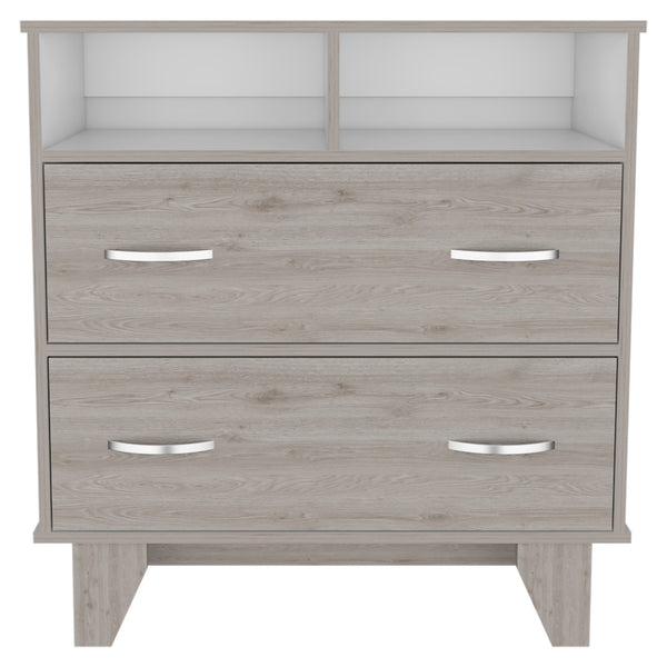 Homeroots 32" Light Gray Two Drawer Dresser With Open Shelving  Manufactured Wood 544029