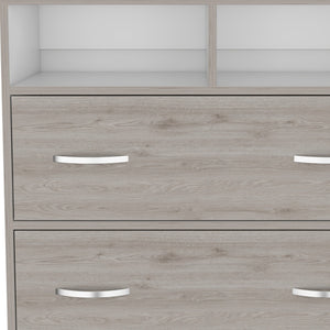 Homeroots 32" Light Gray Two Drawer Dresser With Open Shelving  Manufactured Wood 544029