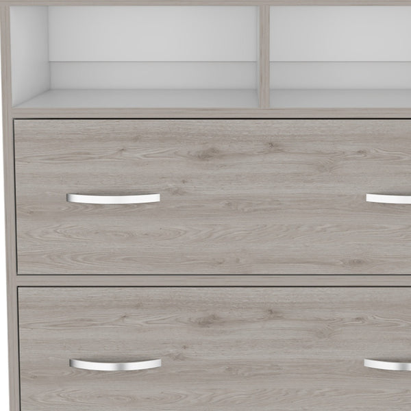 Homeroots 32" Light Gray Two Drawer Dresser With Open Shelving  Manufactured Wood 544029