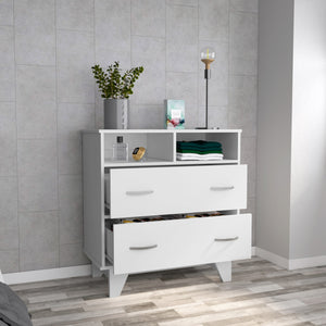 Homeroots 32" White Two Drawer Dresser With Open Shelving  Manufactured Wood 544030