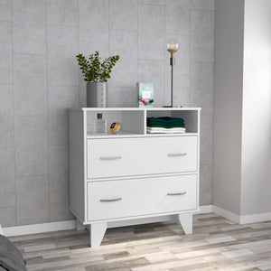 Homeroots 32" White Two Drawer Dresser With Open Shelving  Manufactured Wood 544030