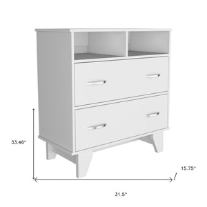 Homeroots 32" White Two Drawer Dresser With Open Shelving  Manufactured Wood 544030