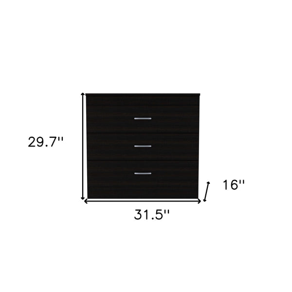 Homeroots 32" Black Three Drawer Dresser  Manufactured Wood 544035