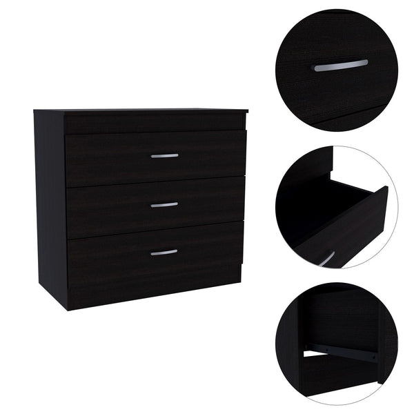 Homeroots 32" Black Three Drawer Dresser  Manufactured Wood 544035
