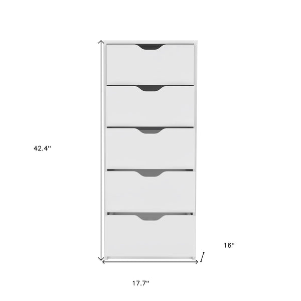 Homeroots 18" White Five Drawer Standard Chest  Manufactured Wood 544039