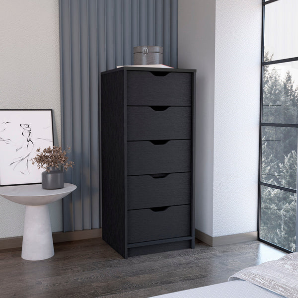 Homeroots 18" Black Five Drawer Standard Chest  Manufactured Wood 544040
