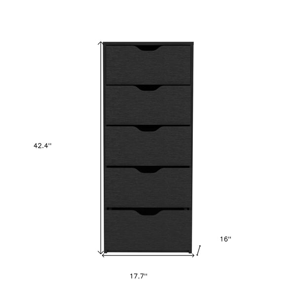Homeroots 18" Black Five Drawer Standard Chest  Manufactured Wood 544040