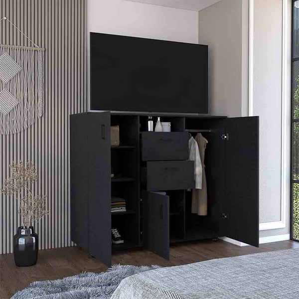 Homeroots 55" Black Two Drawer Combo Dresser  Manufactured Wood 544042