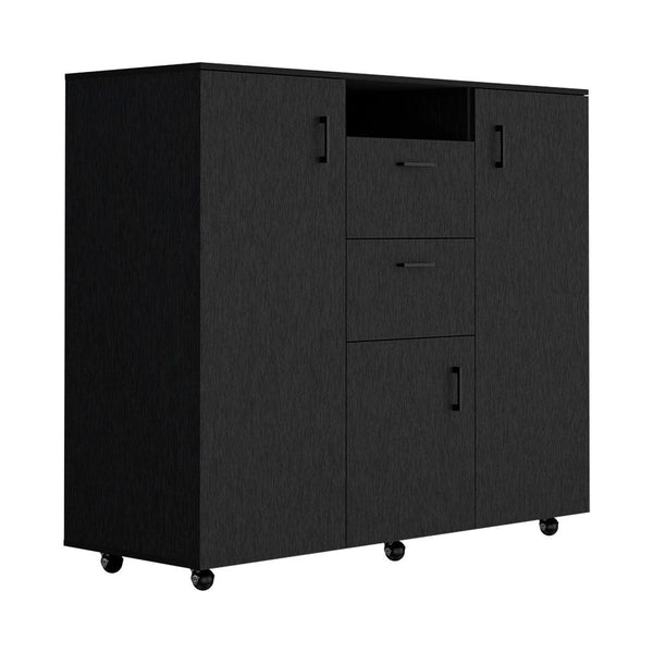 Homeroots 55" Black Two Drawer Combo Dresser  Manufactured Wood 544042