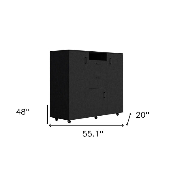 Homeroots 55" Black Two Drawer Combo Dresser  Manufactured Wood 544042