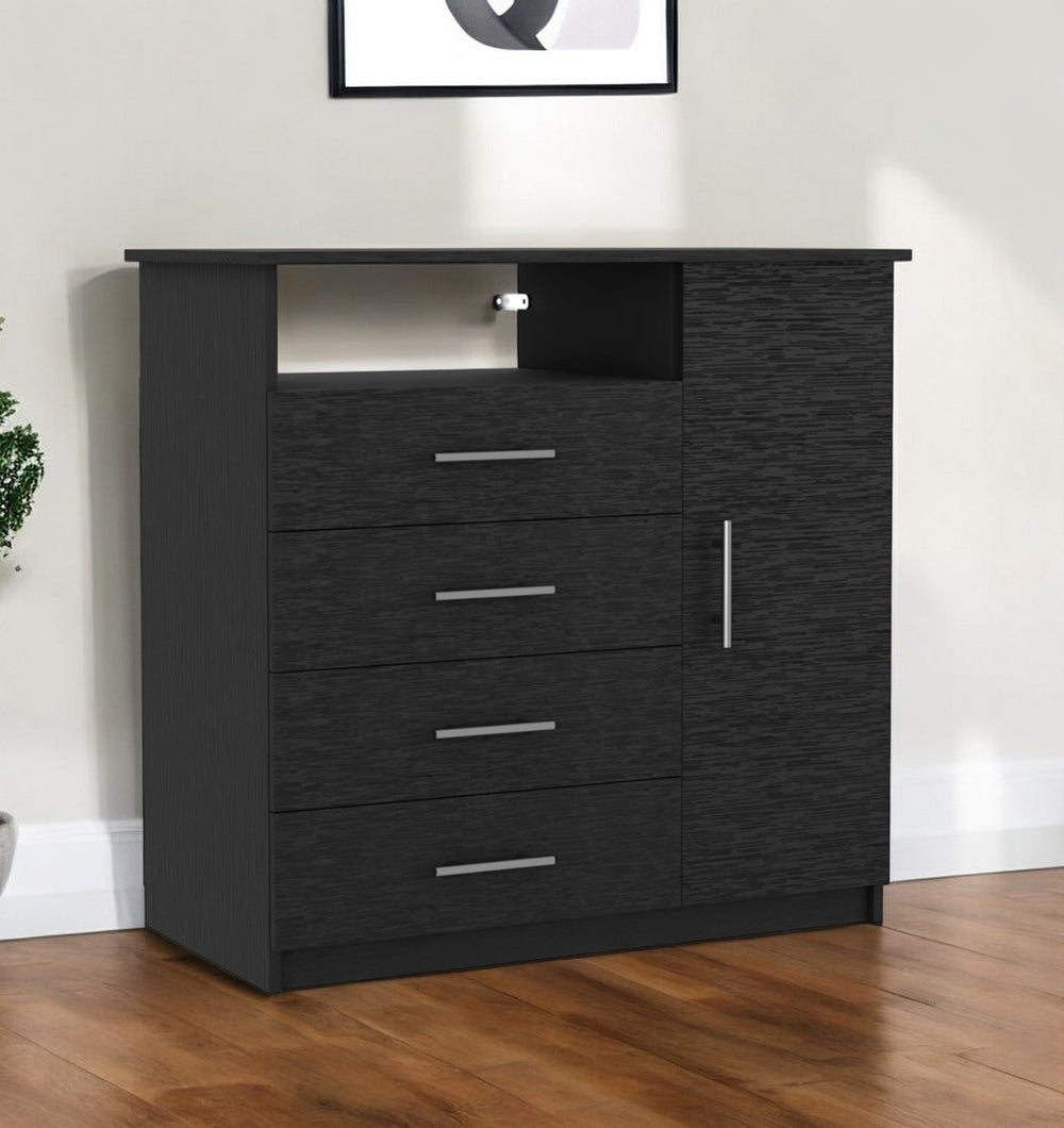 Homeroots 36" Black Four Drawer Combo Dresser  Manufactured Wood 544043
