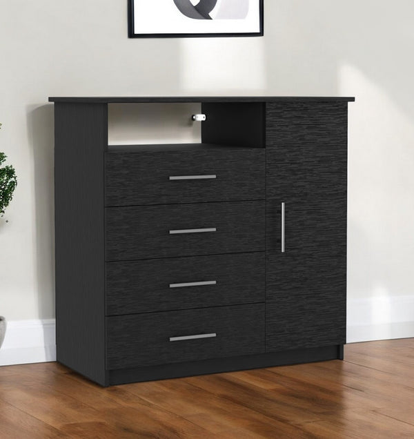 Homeroots 36" Black Four Drawer Combo Dresser  Manufactured Wood 544043